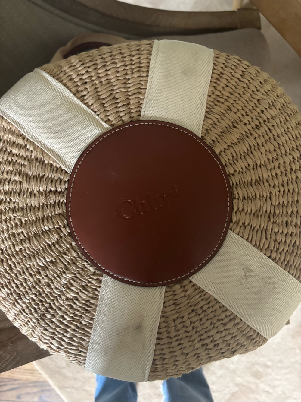 Chloé Natural Straw Tote with Cream Logo Ribbon Handles - Picture 4 of 4